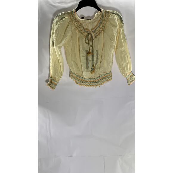 WHAT GOES AROUND COMES AROUND Women's Beige Embroidered Long SleeveTop SZ S - Picture 1 of 8